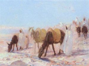 Arabs Watering Horses In The Desert by John Sydney Steel