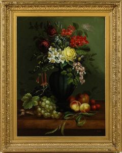 Victorian Floral And Fruit Still Life by Edwin Steele
