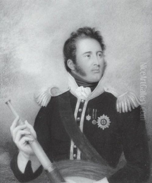 Sir Gregor Mcgregor Wearing Black Uniform With Silver Epaulettes, Buttons And Trimmed White Collar, Burgundy Cummerbund, Black Stock,... - view 1