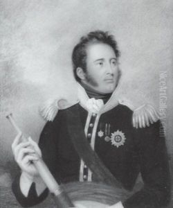 Sir Gregor Mcgregor Wearing Black Uniform With Silver Epaulettes, Buttons And Trimmed White Collar, Burgundy Cummerbund, Black Stock,...
