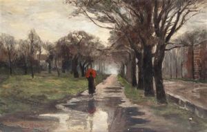 Woman With An Umbrella by Theodore Clement Steele