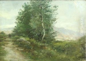 Landscape With Travelers Along The Path by Theodore Clement Steele