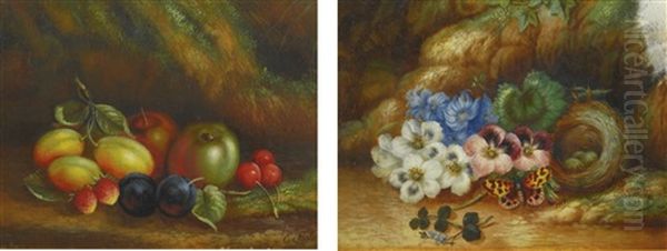 Still Life With Plums, Berries And Apricots; Still Life With Flowers, A Bird's Nest And Butterfly - view 1