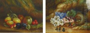 Still Life With Plums, Berries And Apricots; Still Life With Flowers, A Bird's Nest And Butterfly
