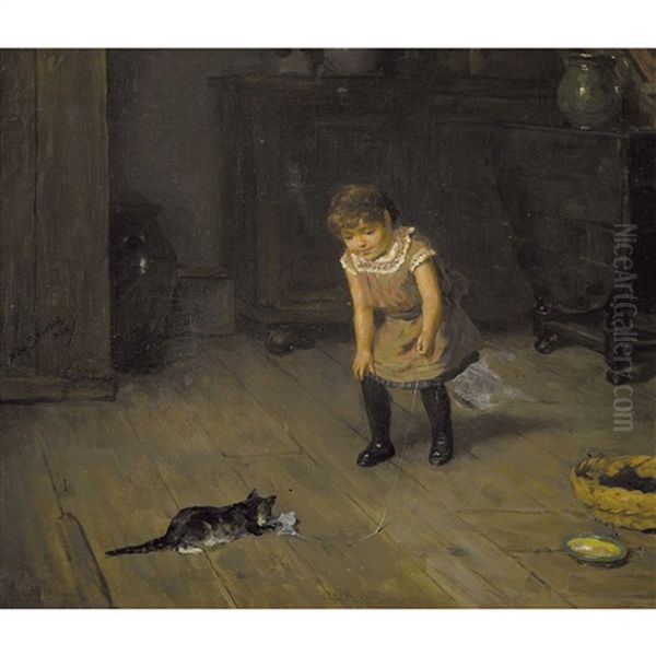 Spielendes Madchen Mit Katze - view 1