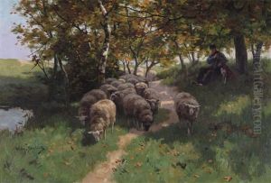 A Shepherd And Flock On A Shady Track A Shepherd And Flock On A Shady Track