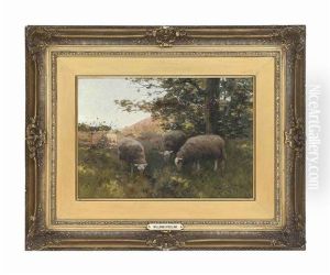 Sheep Grazing Under A Tree by Willem II Steelink