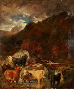 Cattle Watering In A Mountain Stream by Gourlay Steell
