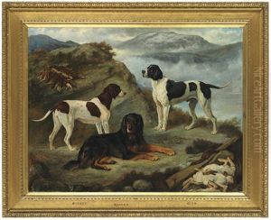Sherry, Ranger, And Glen, Three Gundogs In A Highland Landscape With The Day's Bag by Gourlay Steell