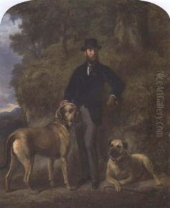 Colonel Garrick-buchanan Of Drumpellier With His Two Mastiffs