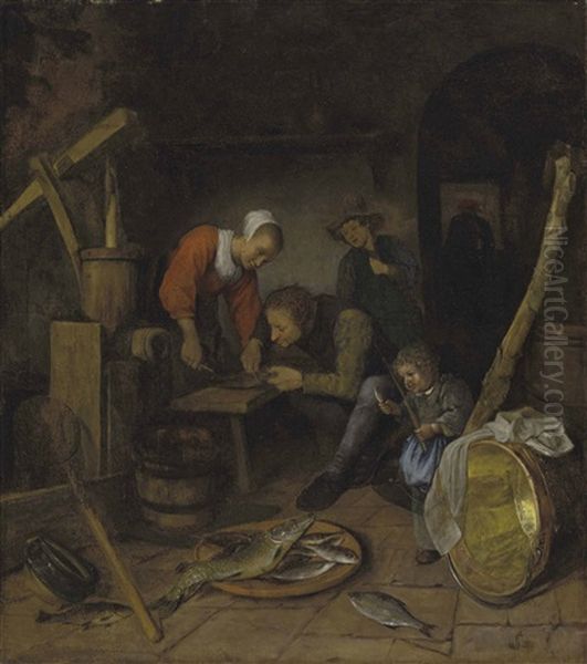 An Interior With Figures Preparing Fish - view 1