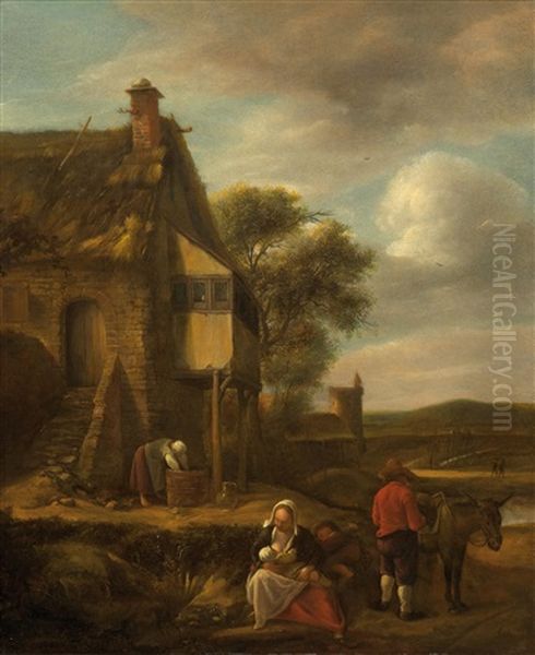 Travellers Resting Before A Village - view 1