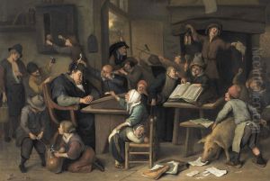 A Riotous Schoolroom With A Snoozing Schoolmaster