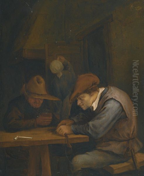 Peasants Drinking And Cutting Tobacco In An Inn - view 1