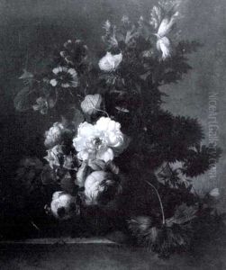 Still Life Of Flowers In A Vase On Marble Ledge
