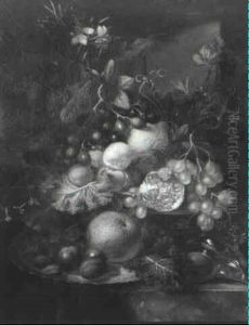 Still Life Of Fruit And Flowers by Albertus Steenbergen