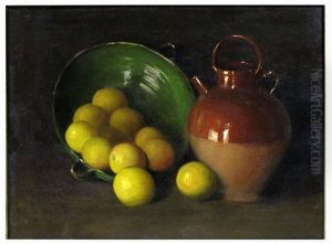 Still-life With Stoneware Jug And Lemons by Gerard L. Steenks