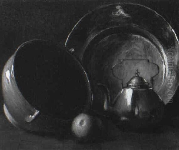 Still Life With Apple, Tea Kettle And Brass Plate - view 1