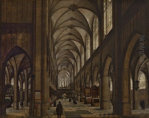 Gothic Catholic Cathedral With Figures. Possibly The Cathedral In Antwerp - view 1