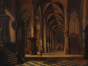 Interieur D'eglise Anime De Figures by Hendrik Van Steenwijk