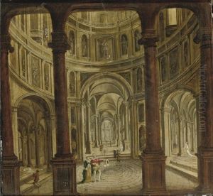 A Church Interior With Elegant Figures by Hendrik Van Steenwijk