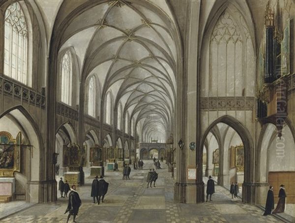 A Gothic Church Interior With Elegantly Dressed Figures - view 1