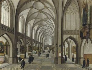 A Gothic Church Interior With Elegantly Dressed Figures by Hendrick van Steenwyck the Elder