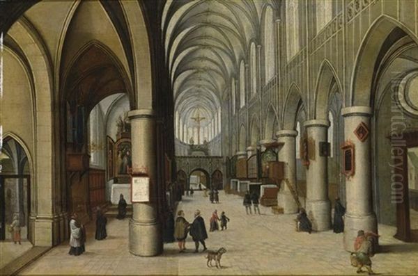 A Church Interior With Figures Strolling - view 1