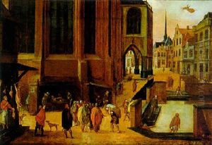 Ansicht Des Aachener Stadtprospekts Mit Dom Und Munsterplatz Und Vielen Figuren by Hendrick van Steenwyck the Elder