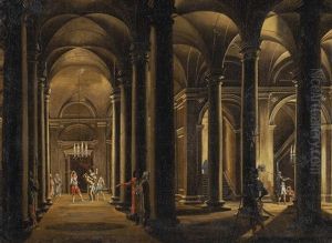 Imaginares Kircheninterieur Mit Personenstaffage Und Geisselung Christi