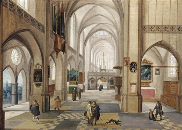 The Interior Of A Gothic Church With Gentlemen Conversing - view 1