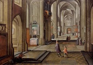 L'interieur De La Cathedrale D'anvers Anime De Personnages by Hendrick van, the Younger Steenwyck