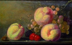 Nature Morte De Peches, Raisins Et Cerises Sur Un Entablement by Harmen Steenwyck