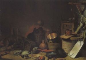 Kuchenstillleben Mit Einem Brunnen, Geschirr Und Geraten by Pieter van Steenwyck