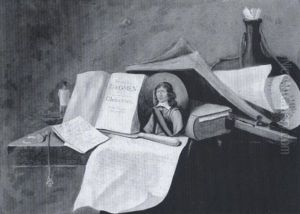 Still Life Of A Portrait Miniature Amongst Books And Objects On A Table by Pieter van Steenwyck