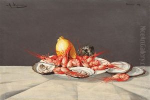 Still Life With Shrimp And Scallops by Mihail Stefanescu