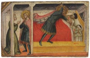 Saint Julian The Hospitaller Kills His Father And Mother And Confesses To His Wife by Stefano d'Antonio di Vanni