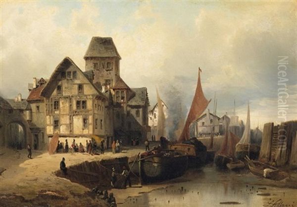 Geschaftiges Treiben Im Hafen Einer Kleinen Stadt - view 1