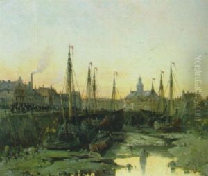 Barche E Canale Nella Citta by Luigi Steffani