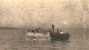 Marina Al Tramonto Con Barche Di Pescatori by Luigi Steffani