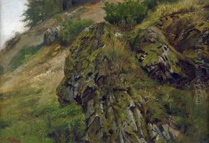 Harzlandschaft Mit Bemoosten Felsen by Carl Steffeck