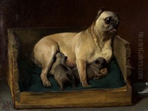 Pug Lady With Puppies by Carl Steffeck