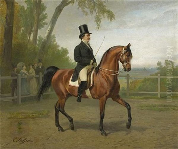 Eleganter Reiter Auf Braunem Pferd - view 1