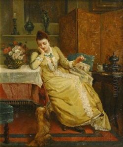 Die Dressur. Eine Junge Dame Im Salon, Ihrem Hund Kunststuckchen Beibringend by Nicolaas Steffelaar