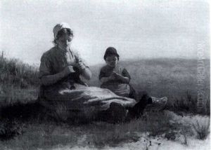 A Mother And Daughter In The Fields by Nicolaas Steffelaar