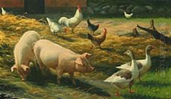 Farm House Exterior With Pigs, Geese And Hens - view 1
