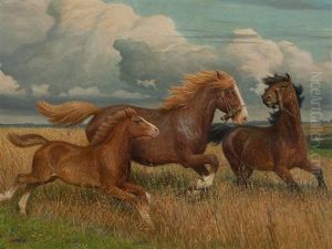 Horses In The Field by Poul Steffensen