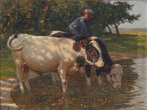 A Farmer With His Cows - view 1