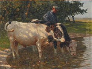 A Farmer With His Cows by Poul Steffensen