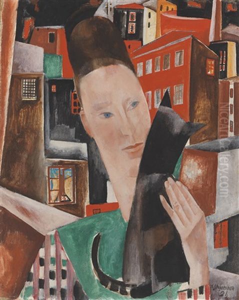 Frau Und Schwarze Katze In Der Nacht - Bildnis Ingeborg Stegemann - view 1